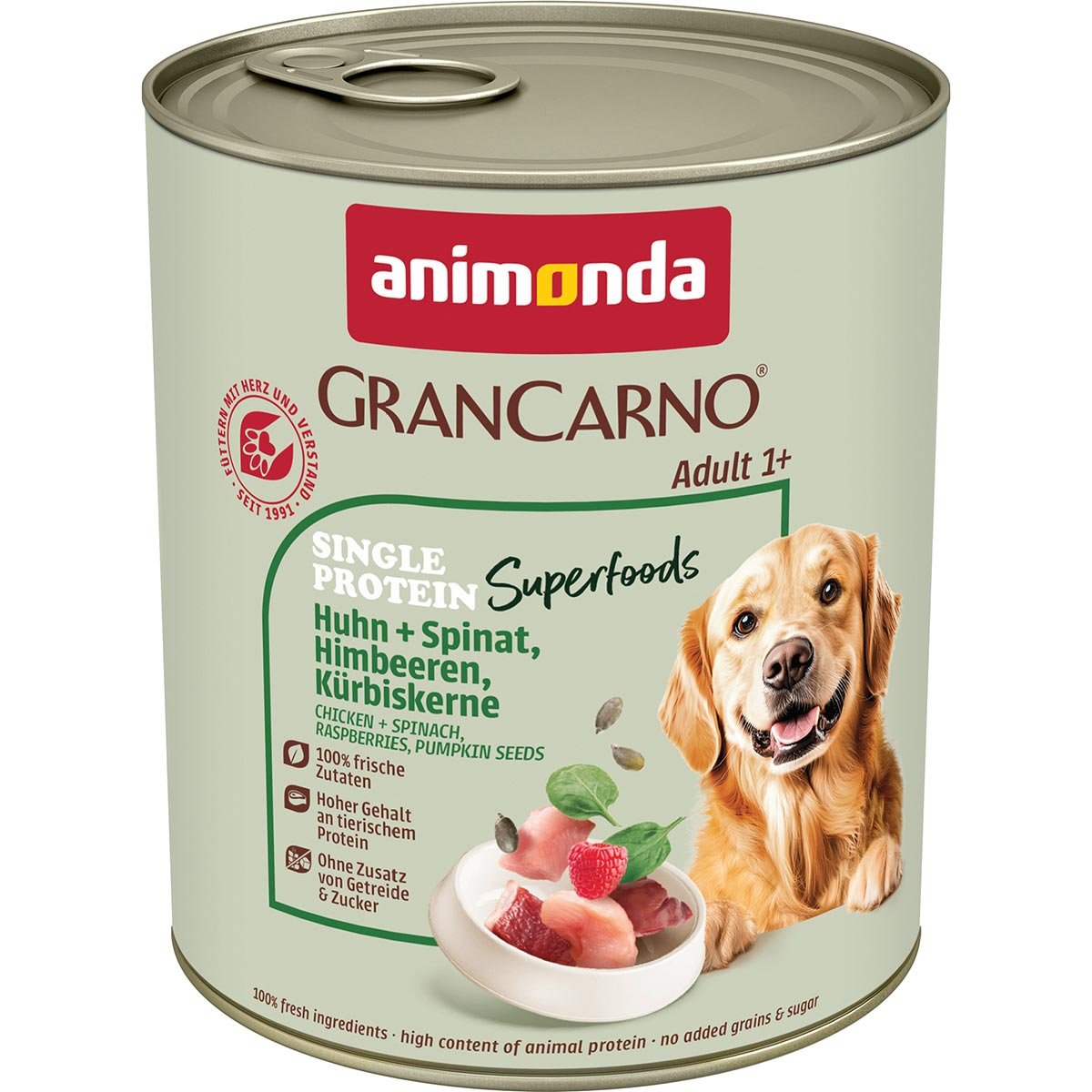 animonda GranCarno superfoods Huhn + Spinat + Himbeer + Kürbiskern 24x800g