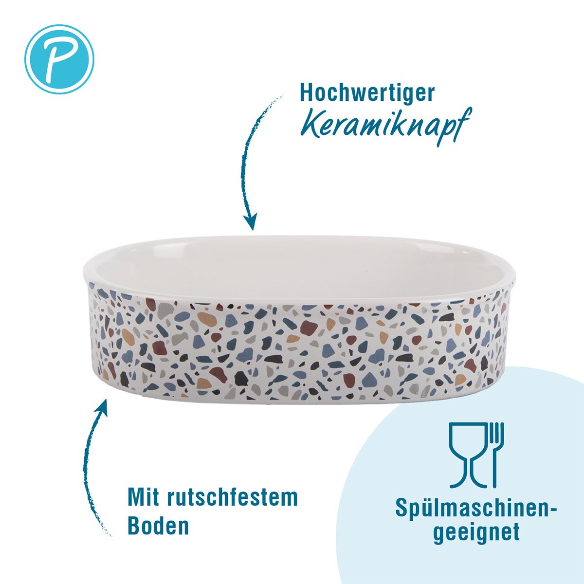 Petlando Katzennapf Terrazzo 500 ml weiß