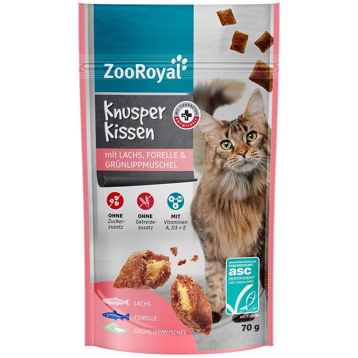 ZooRoyal Knusperkissen Lachs, Forelle und Muschel 70 g
